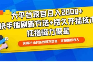 (9947期)大平台项目日入2000+,快手播剧新方法+持久开播技术,狂撸磁力聚星