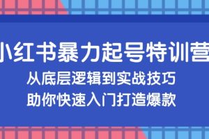 （13003期）小红书暴力起号训练营，从底层逻辑到实战技巧，助你快速入门打造爆款