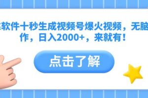 （10364期）靠软件十秒生成视频号爆火视频，无脑操作，日入2000+，来就有！