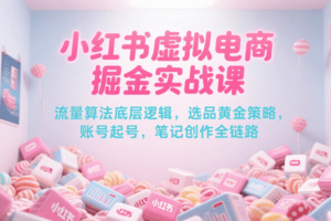小红书虚拟电商掘金实战课,流量算法底层逻辑,选品黄金策略, 起号,笔记创作全链路
