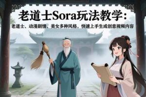 (16862期)老道士Sora玩法教学:老道士、动漫剧情、美女多种风格,快速上手生成创意视频内容