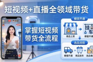 (17915期)短视频+直播全领域带货-更新:掌握橱窗开通、挂车、选品、爆款文案改编等短视频带货全流程